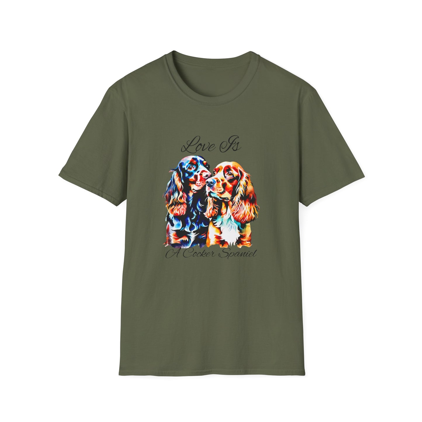 Cocker Spaniel T Shirt – 'Love Is' Vibrant Duo Portrait – Unisex Fit