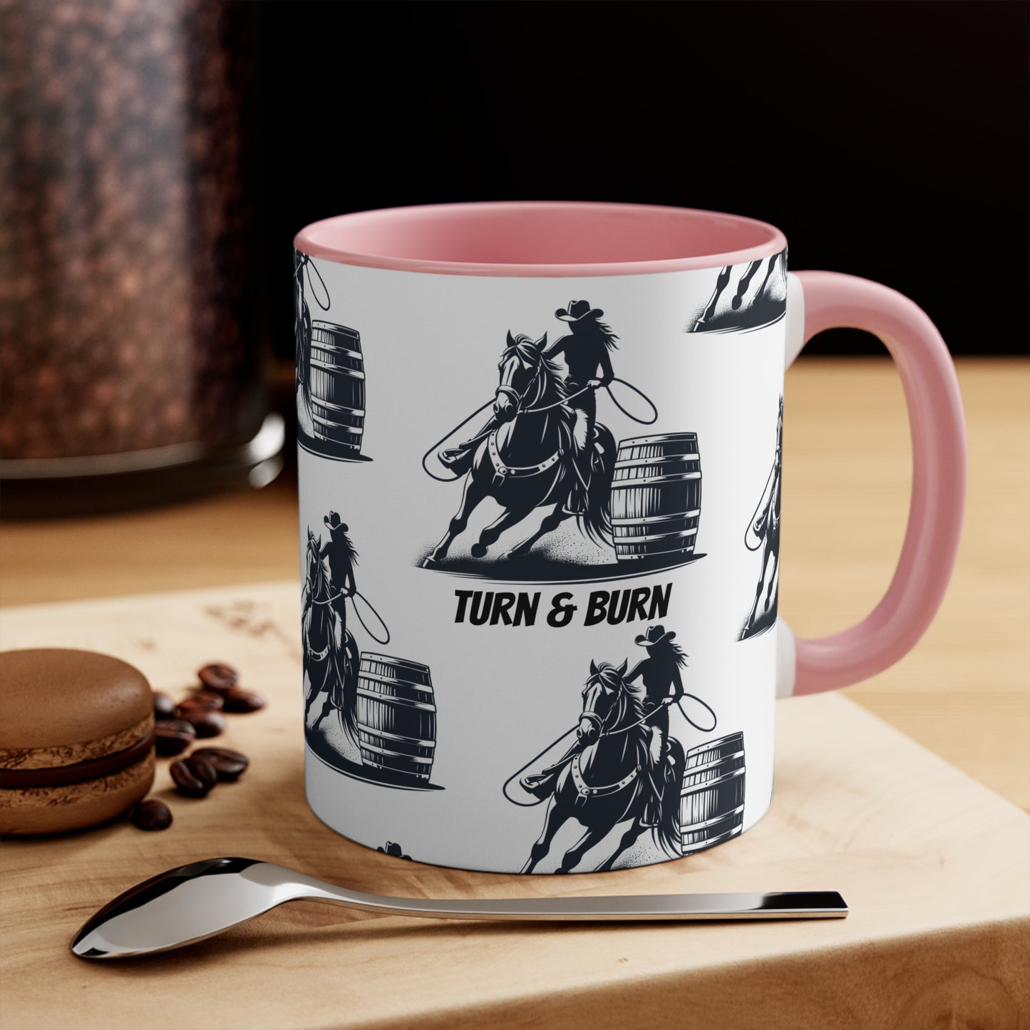 Turn & Burn Mug – Barrel Racing Pattern Design – 11oz