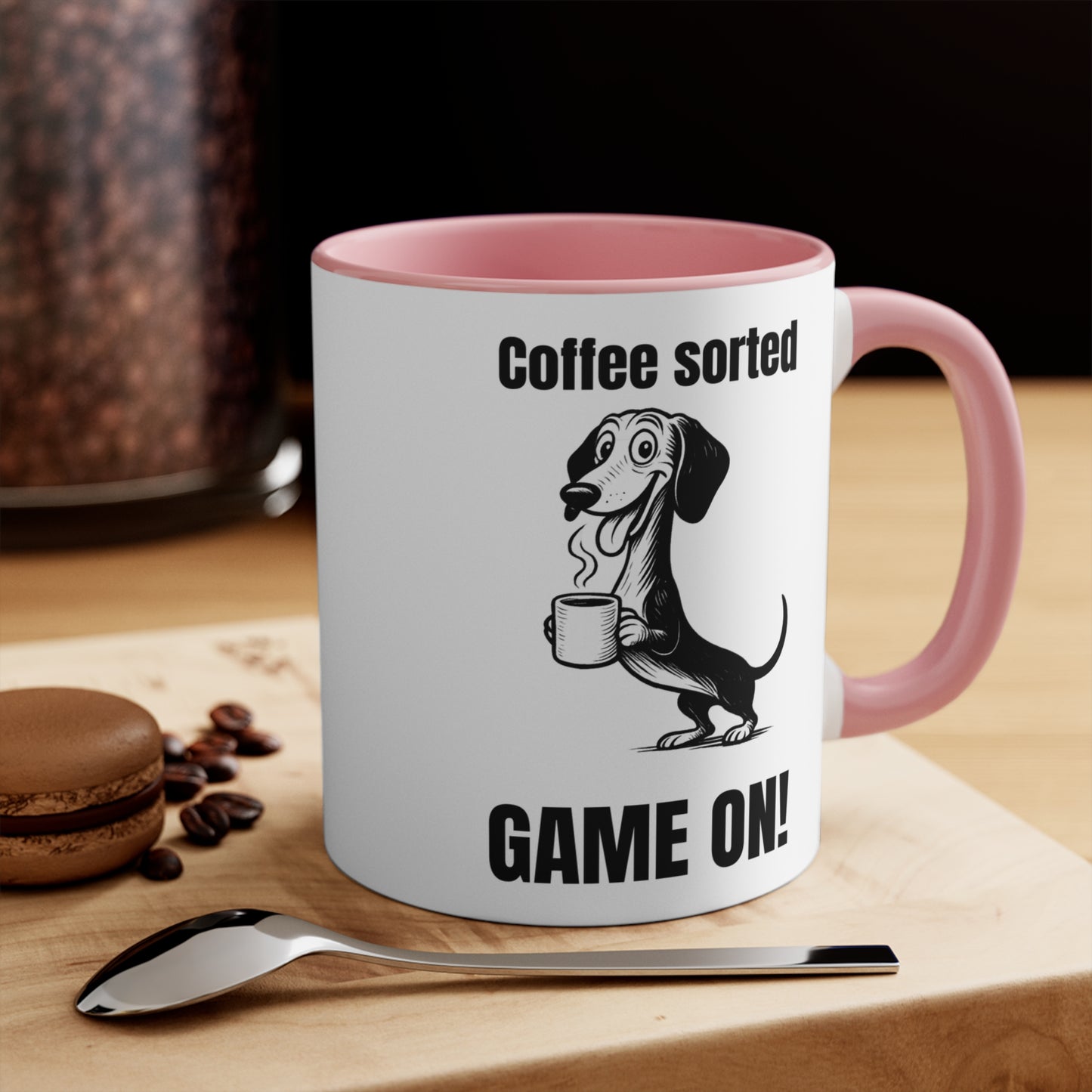 Dachshund Mug – 'Coffee Sorted GAME ON' Design – 11oz Accent