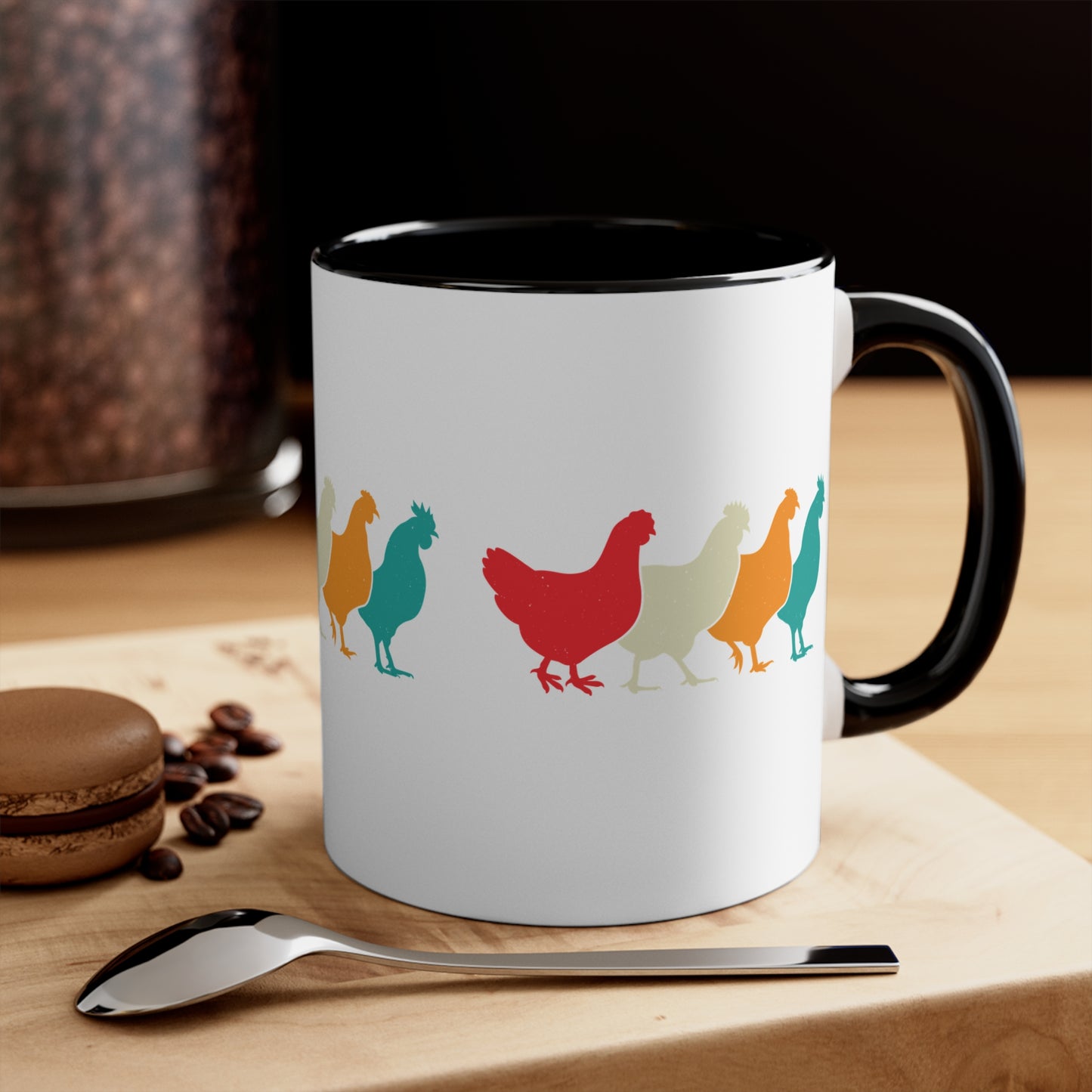 Retro Chicken Mug – Multicolour Farm Silhouette Design – 11oz