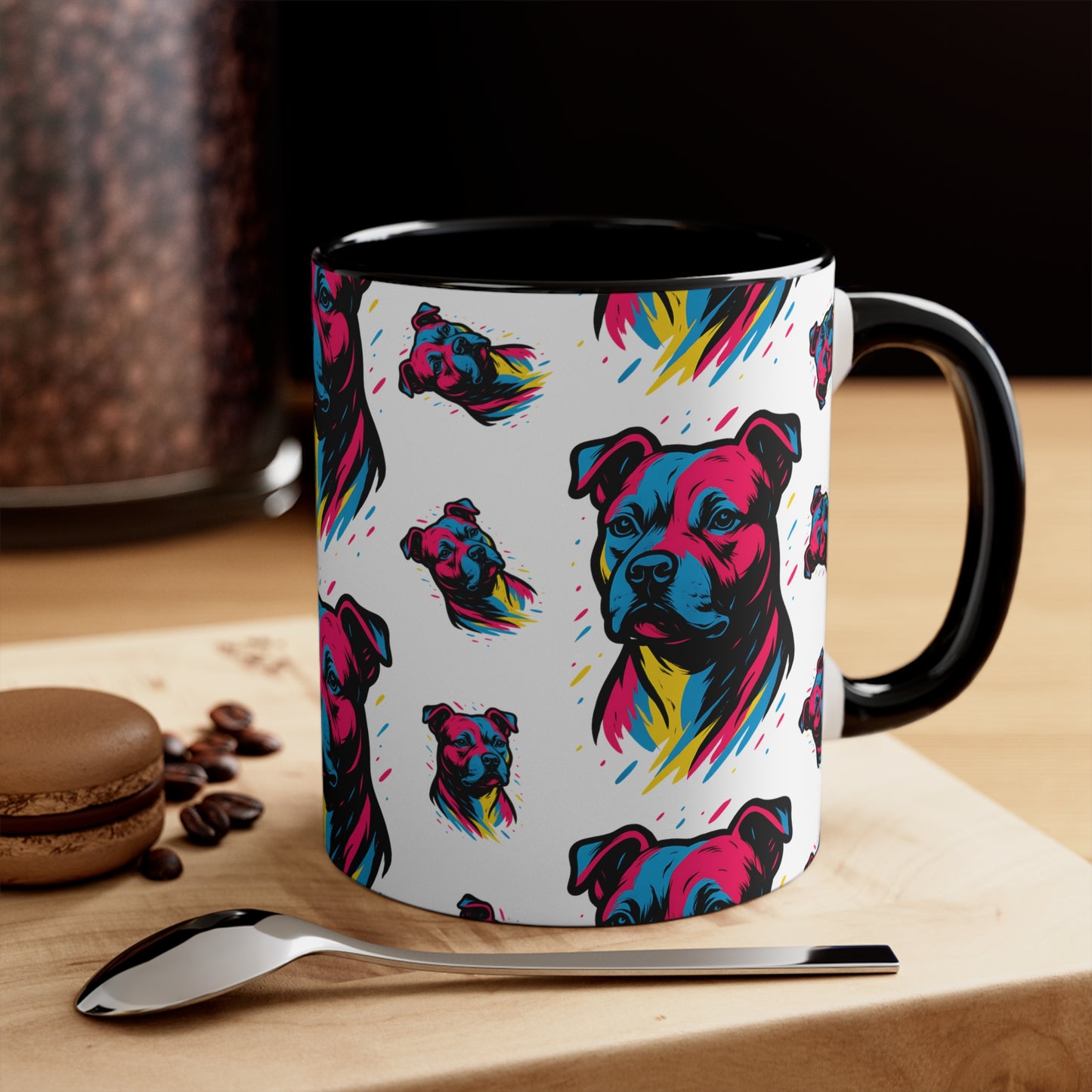 Staffy Mug – 'Neo Pop Repeat' Bold Color Pattern – 11oz