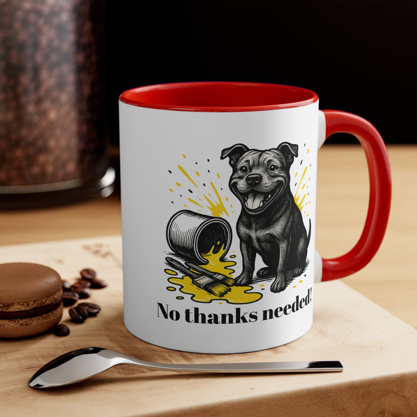 Staffy Mug – 'No Thanks Needed!' Sketch Design – 11oz