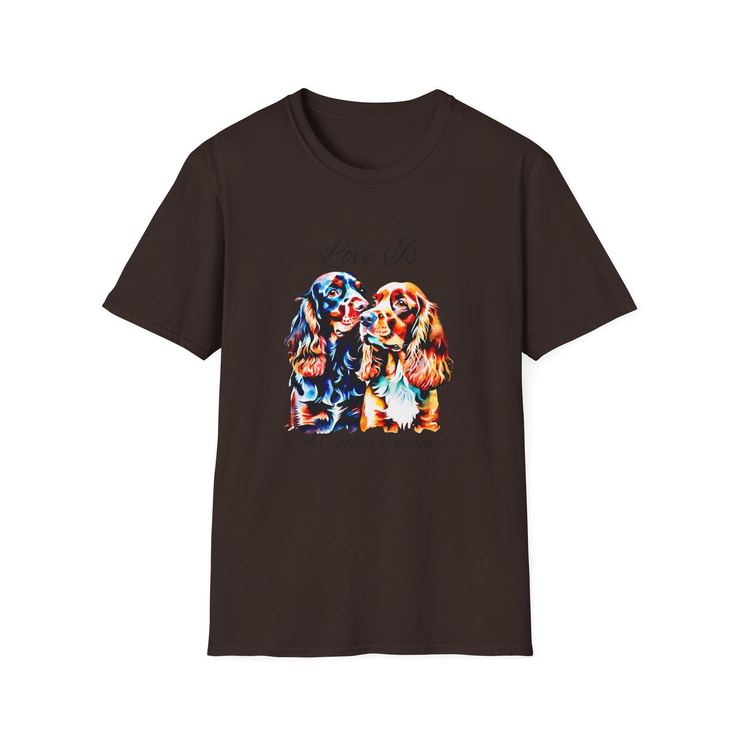 Cocker Spaniel T Shirt – 'Love Is' Vibrant Duo Portrait – Unisex Fit