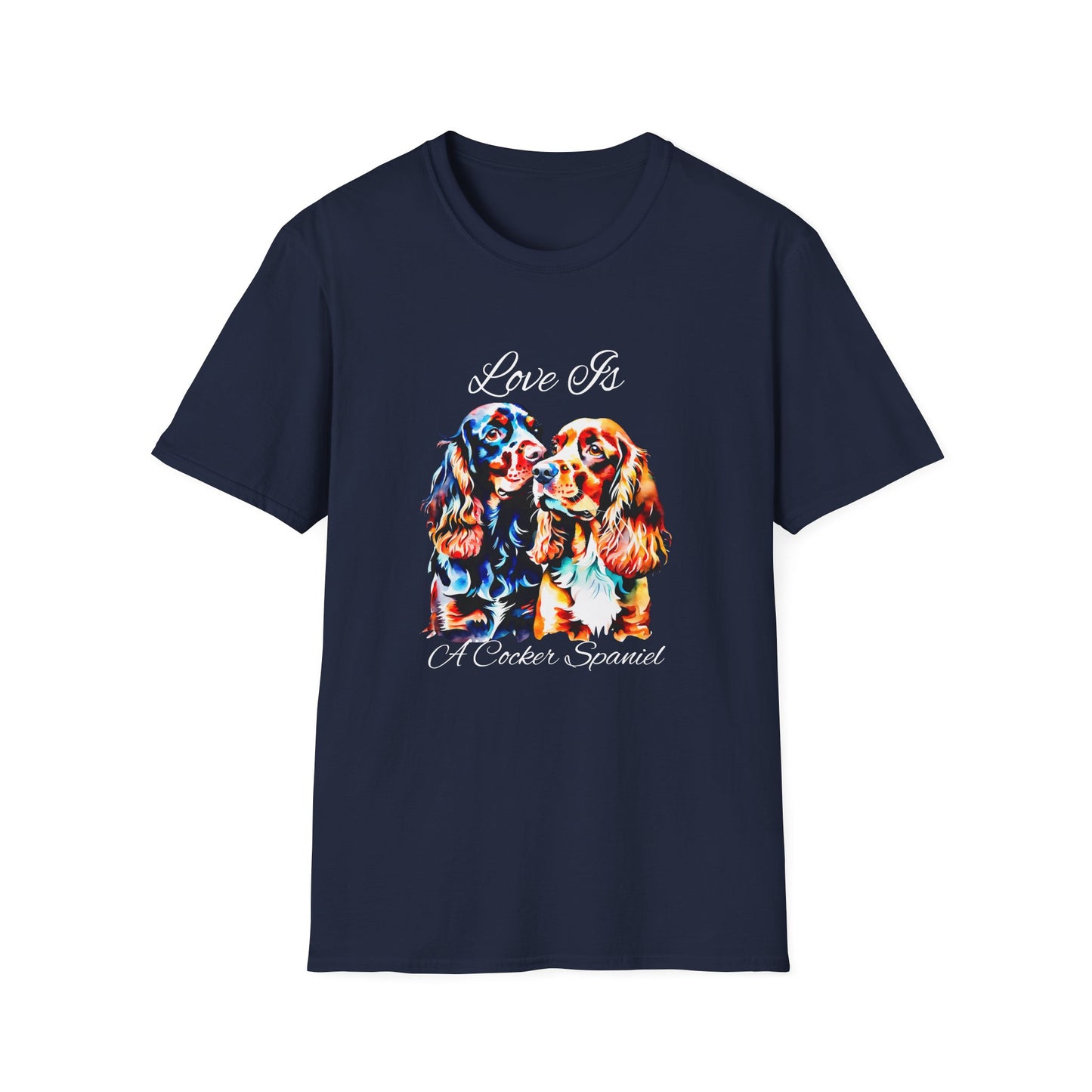 Cocker Spaniel T Shirt – 'Love Is' Vibrant Duo Portrait – Unisex Fit