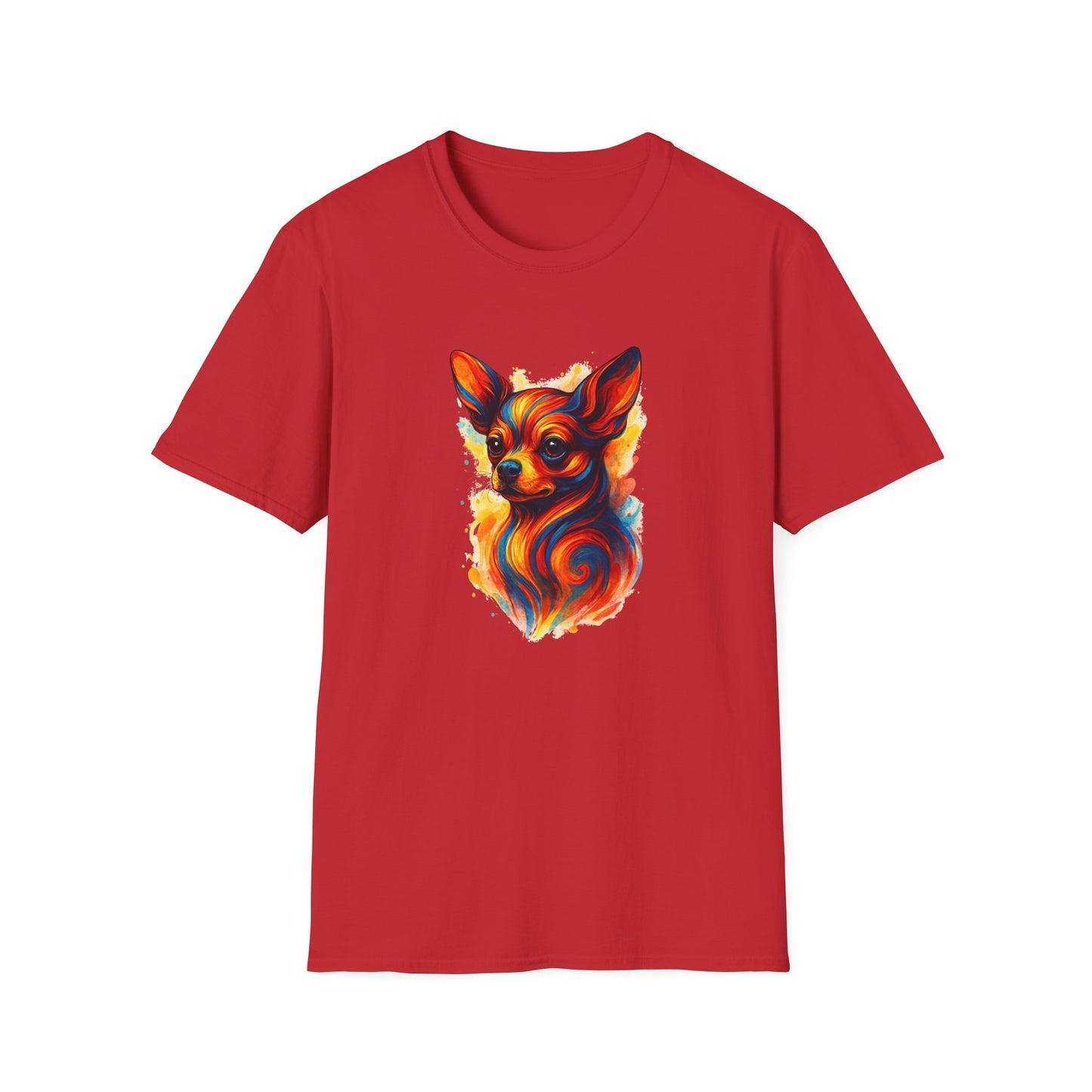 Chihuahua T Shirt – Vibrant Swirl Portrait (Red/Orange Series) – Unisex Fit