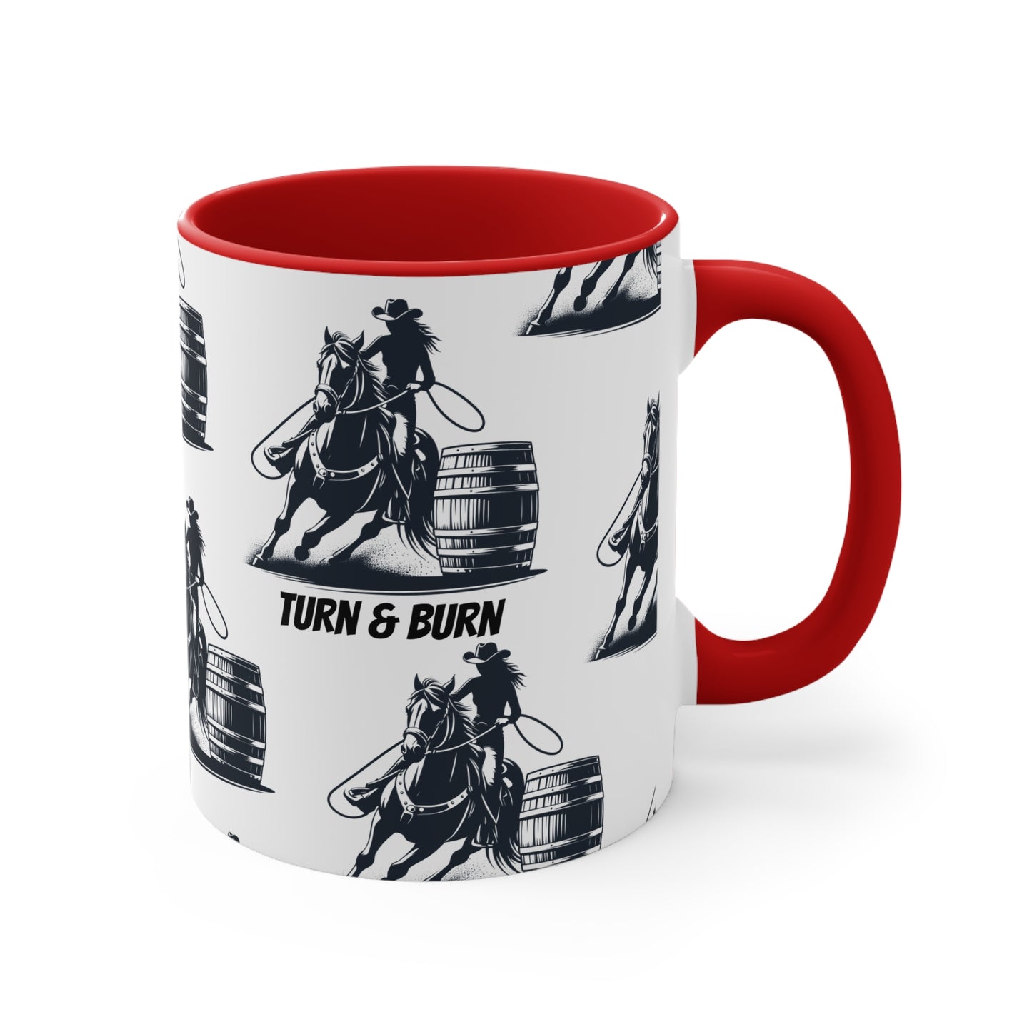 Turn & Burn Mug – Barrel Racing Pattern Design – 11oz