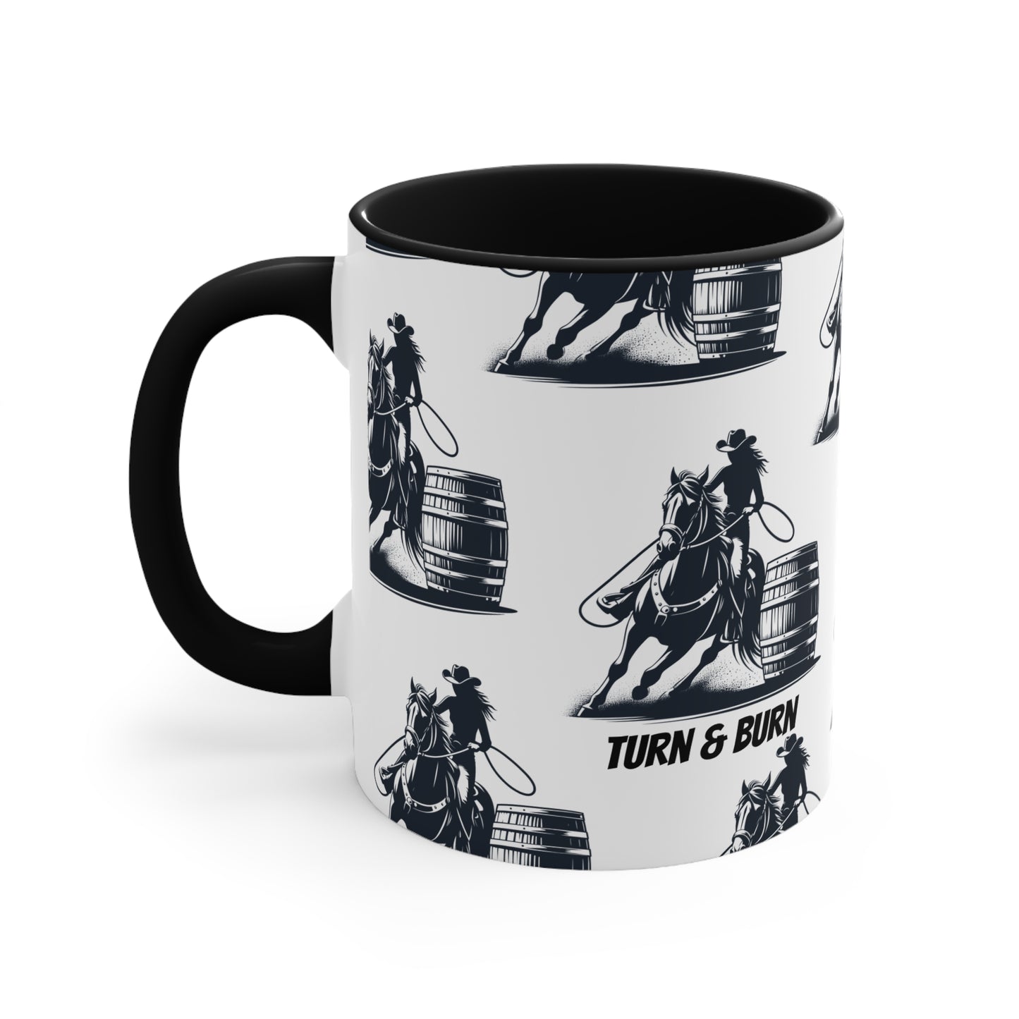 Turn & Burn Mug – Barrel Racing Pattern Design – 11oz