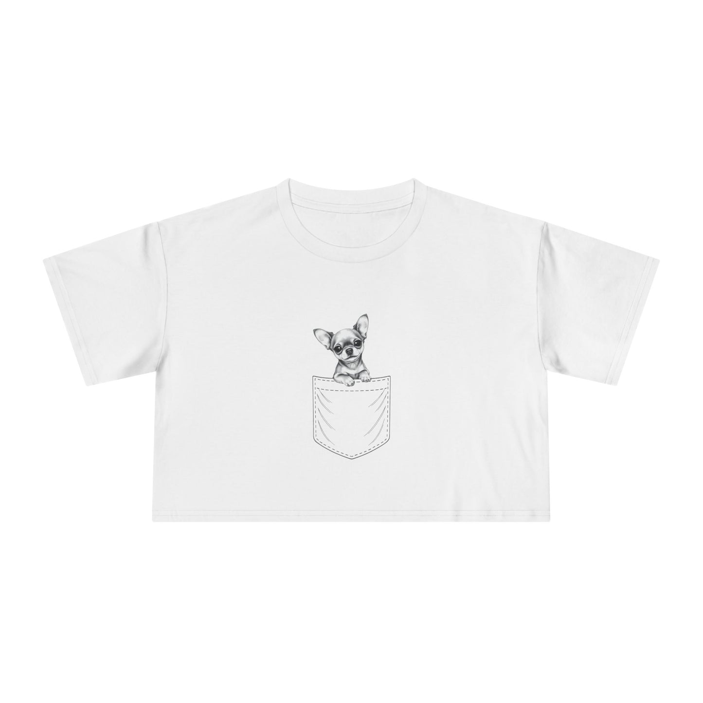 Chihuahua Crop T Shirt – Faux Pocket Sketch Design – Women’s Fit