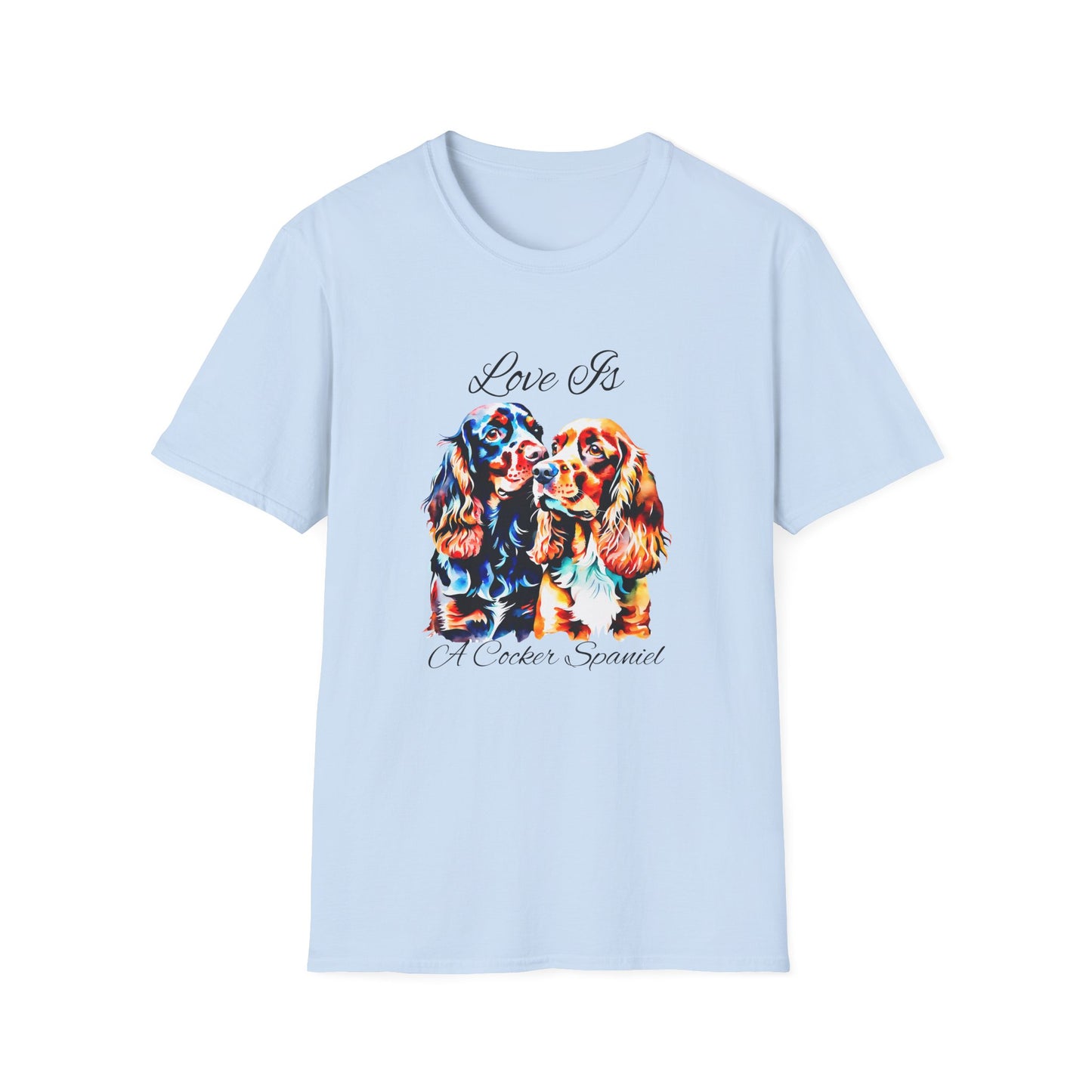 Cocker Spaniel T Shirt – 'Love Is' Vibrant Duo Portrait – Unisex Fit