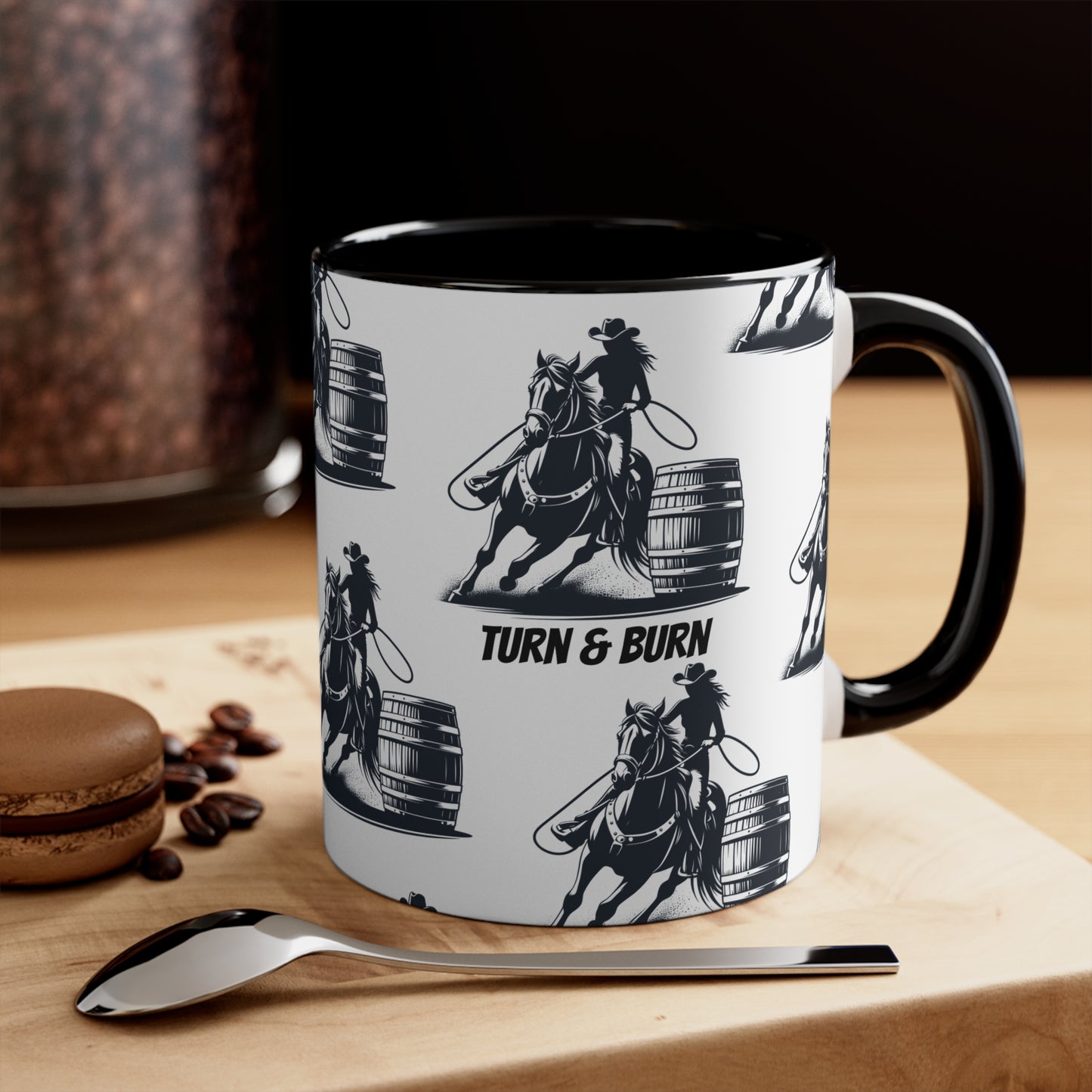Turn & Burn Mug – Barrel Racing Pattern Design – 11oz