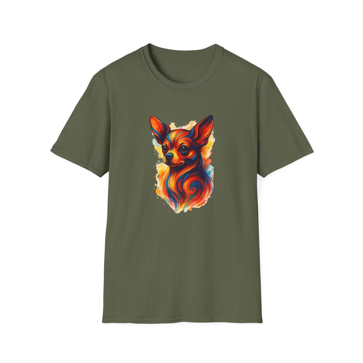 Chihuahua T Shirt – Vibrant Swirl Portrait (Red/Orange Series) – Unisex Fit