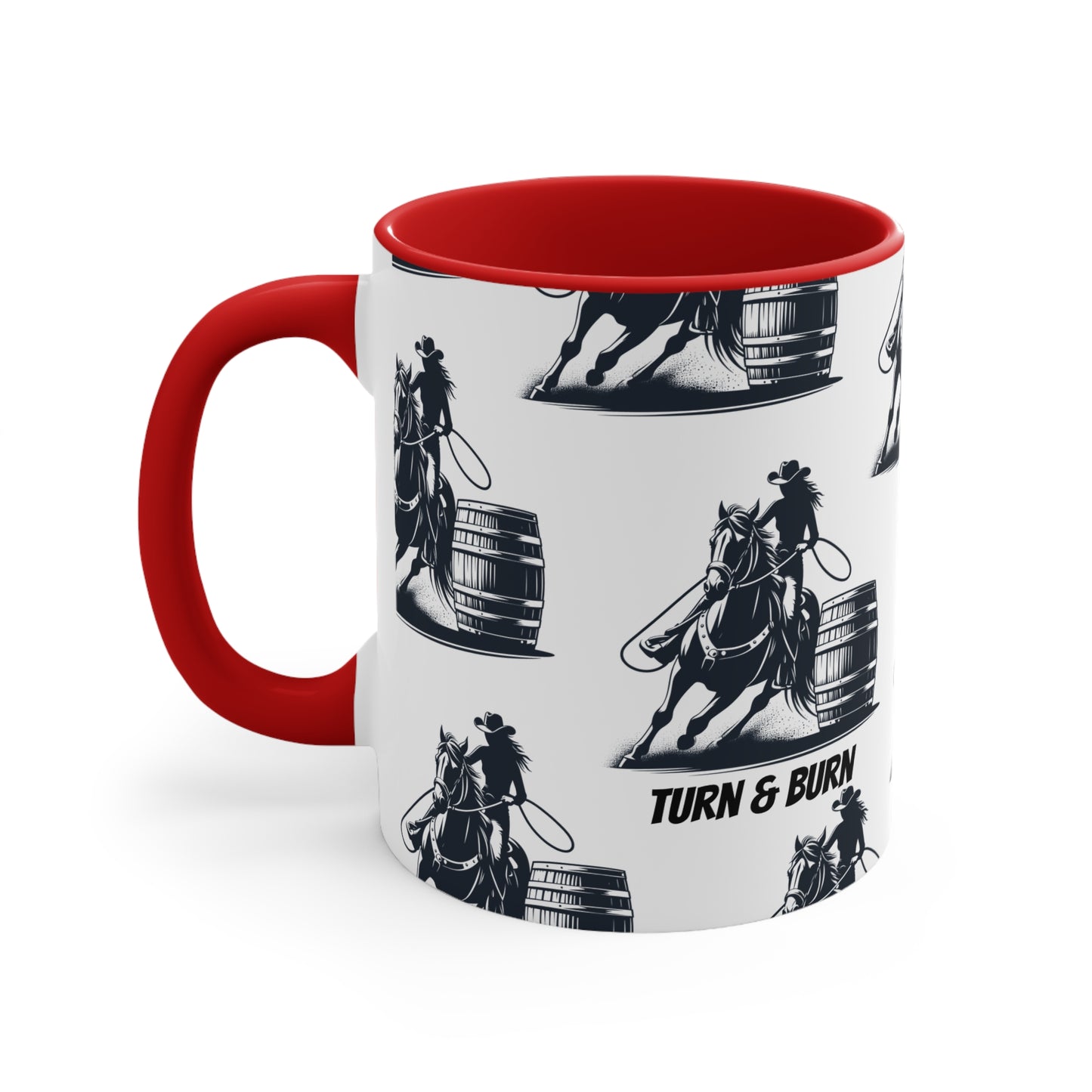 Turn & Burn Mug – Barrel Racing Pattern Design – 11oz