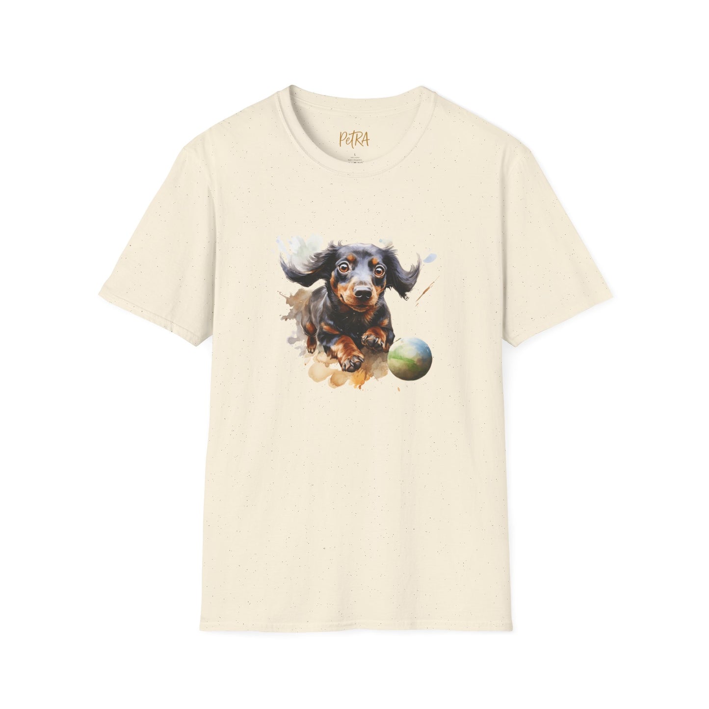 Dachshund T Shirt – Watercolor Ball-Chase Design – Unisex Fit