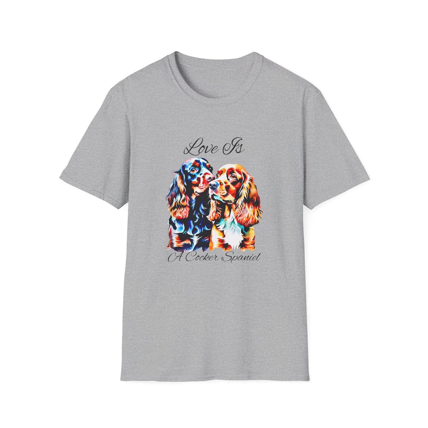 Cocker Spaniel T Shirt – 'Love Is' Vibrant Duo Portrait – Unisex Fit