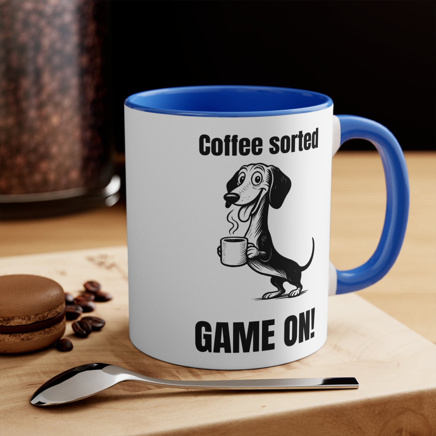 Dachshund Mug – 'Coffee Sorted GAME ON' Design – 11oz Accent