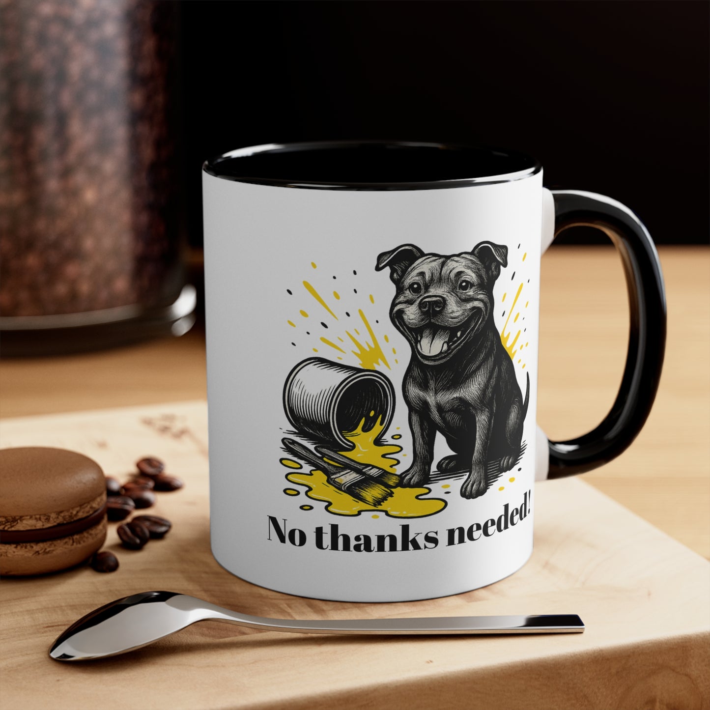 Staffy Mug – 'No Thanks Needed!' Sketch Design – 11oz