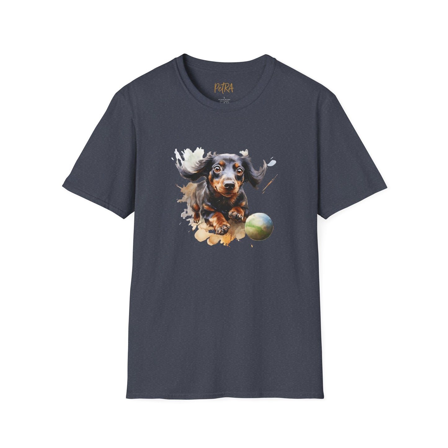 Dachshund T Shirt – Watercolor Ball-Chase Design – Unisex Fit