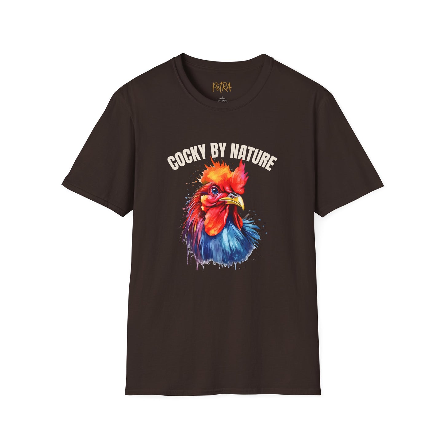 Rooster T Shirt – 'Cocky by Nature' Splash Art Design – Unisex Fit