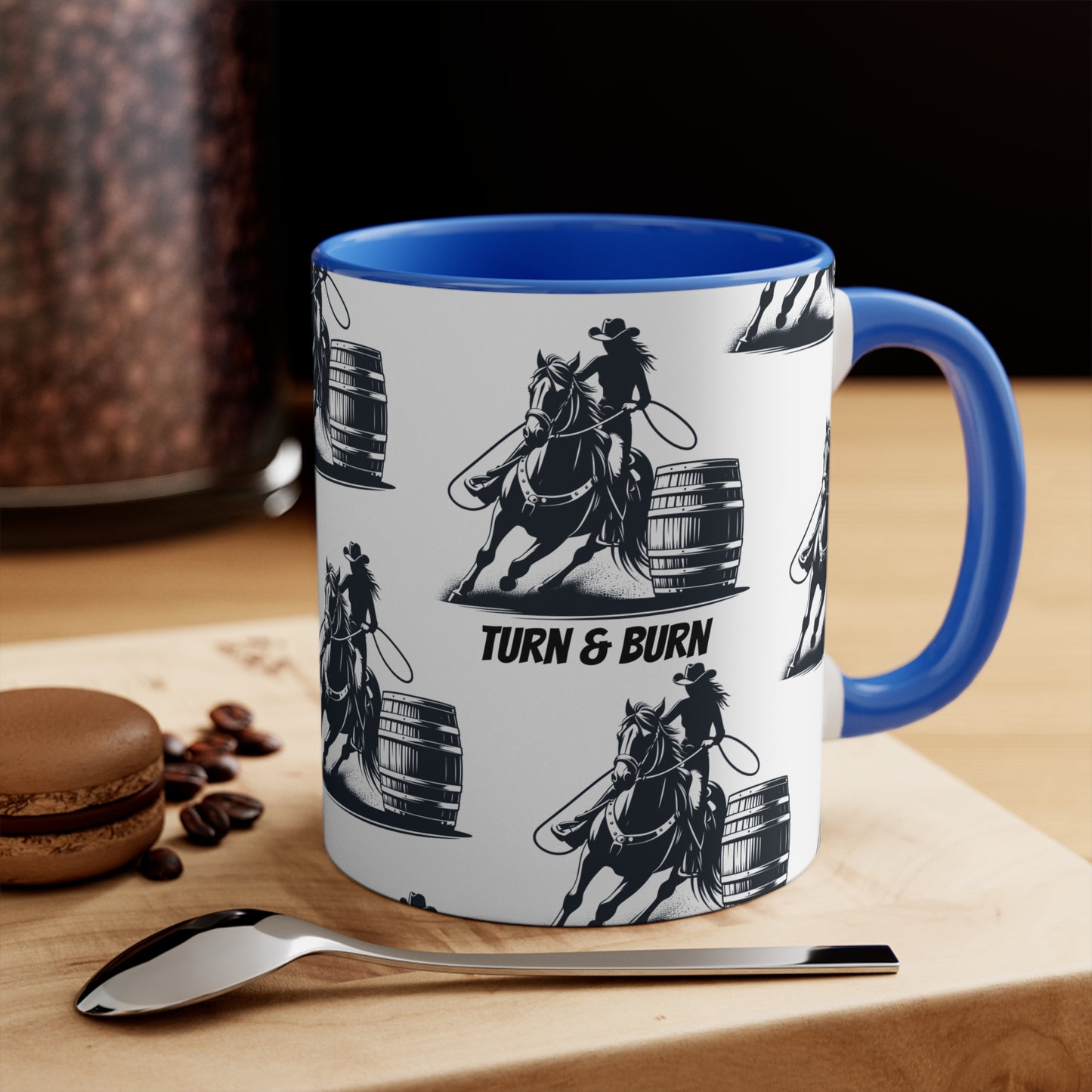 Turn & Burn Mug – Barrel Racing Pattern Design – 11oz