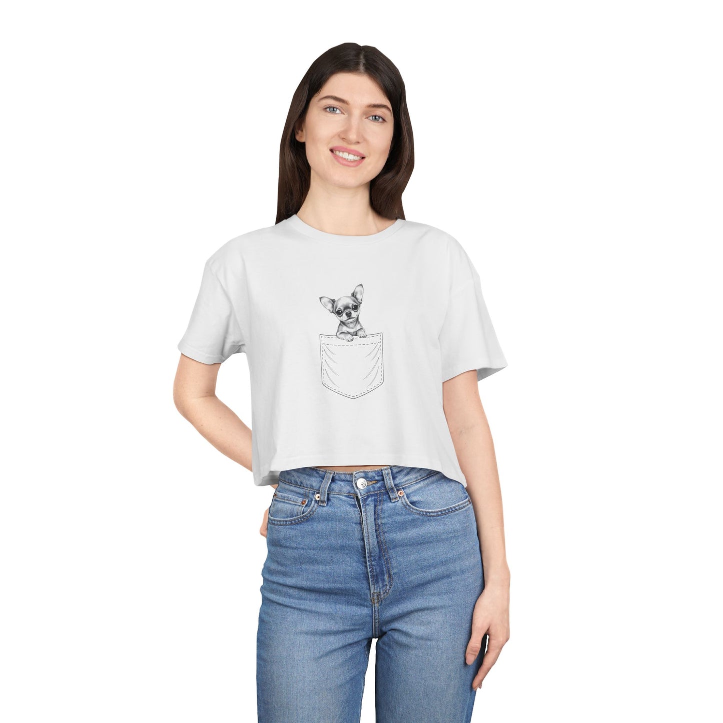 Chihuahua Crop T Shirt – Faux Pocket Sketch Design – Women’s Fit
