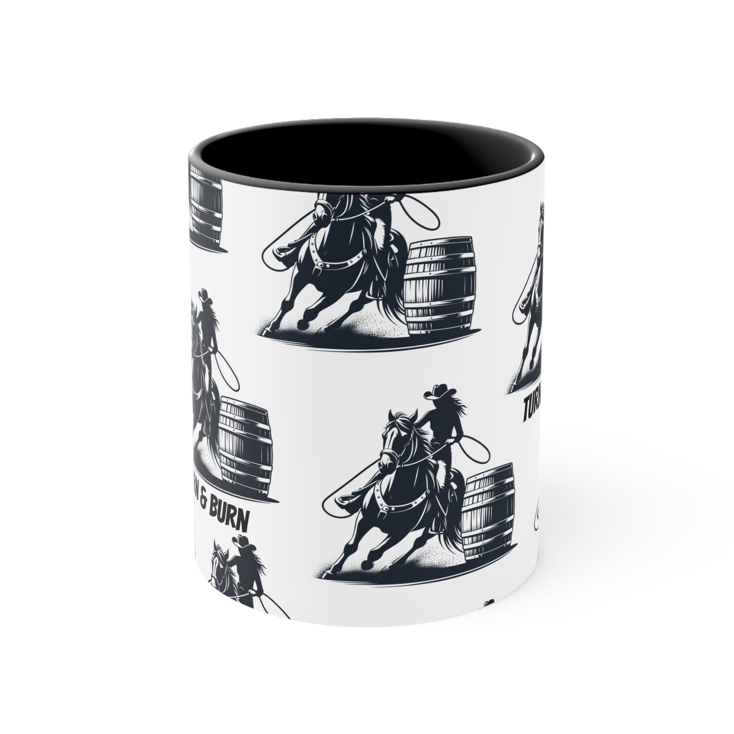 Turn & Burn Mug – Barrel Racing Pattern Design – 11oz