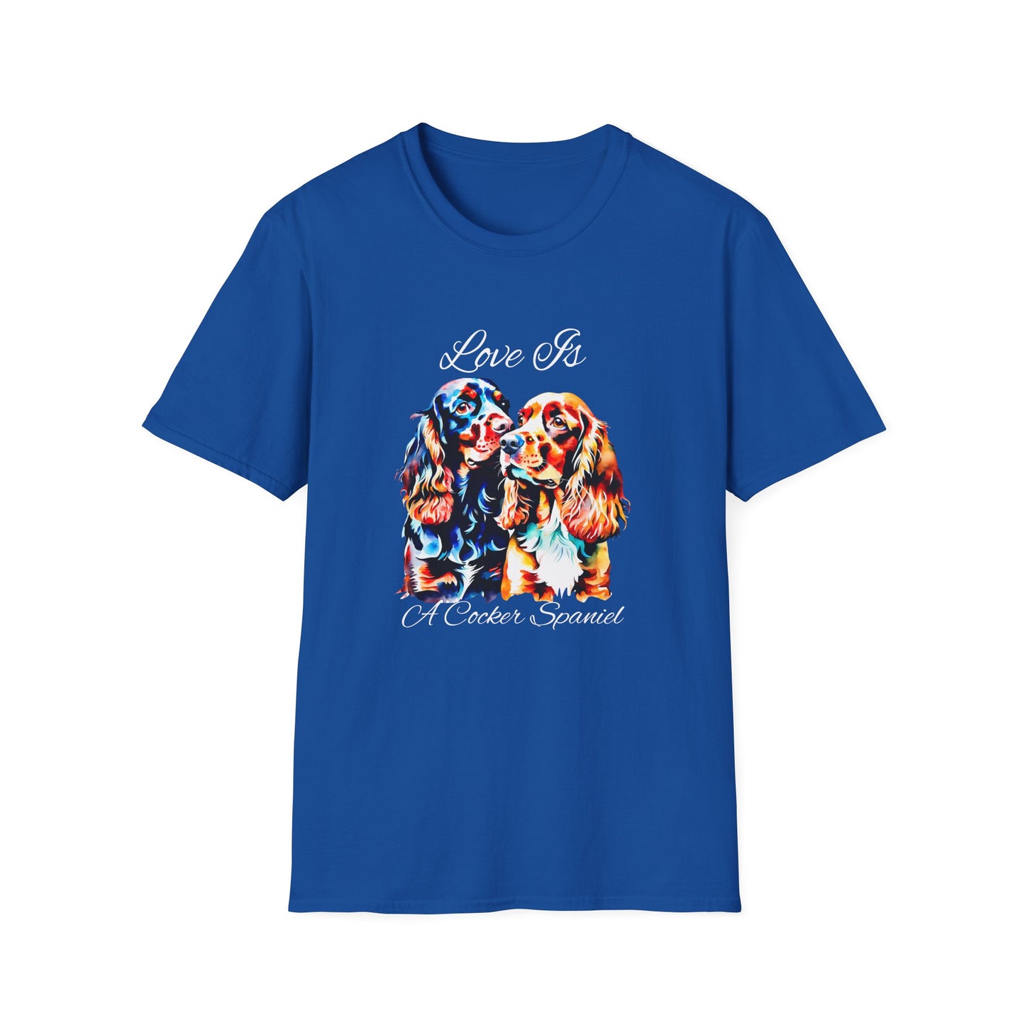 Cocker Spaniel T Shirt – 'Love Is' Vibrant Duo Portrait – Unisex Fit