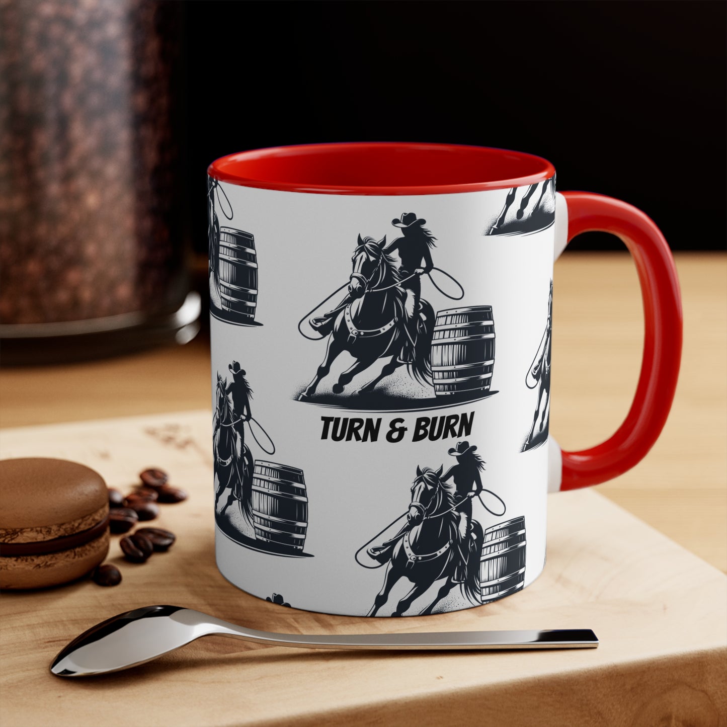 Turn & Burn Mug – Barrel Racing Pattern Design – 11oz