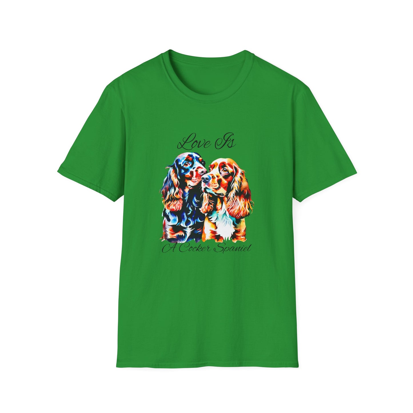 Cocker Spaniel T Shirt – 'Love Is' Vibrant Duo Portrait – Unisex Fit