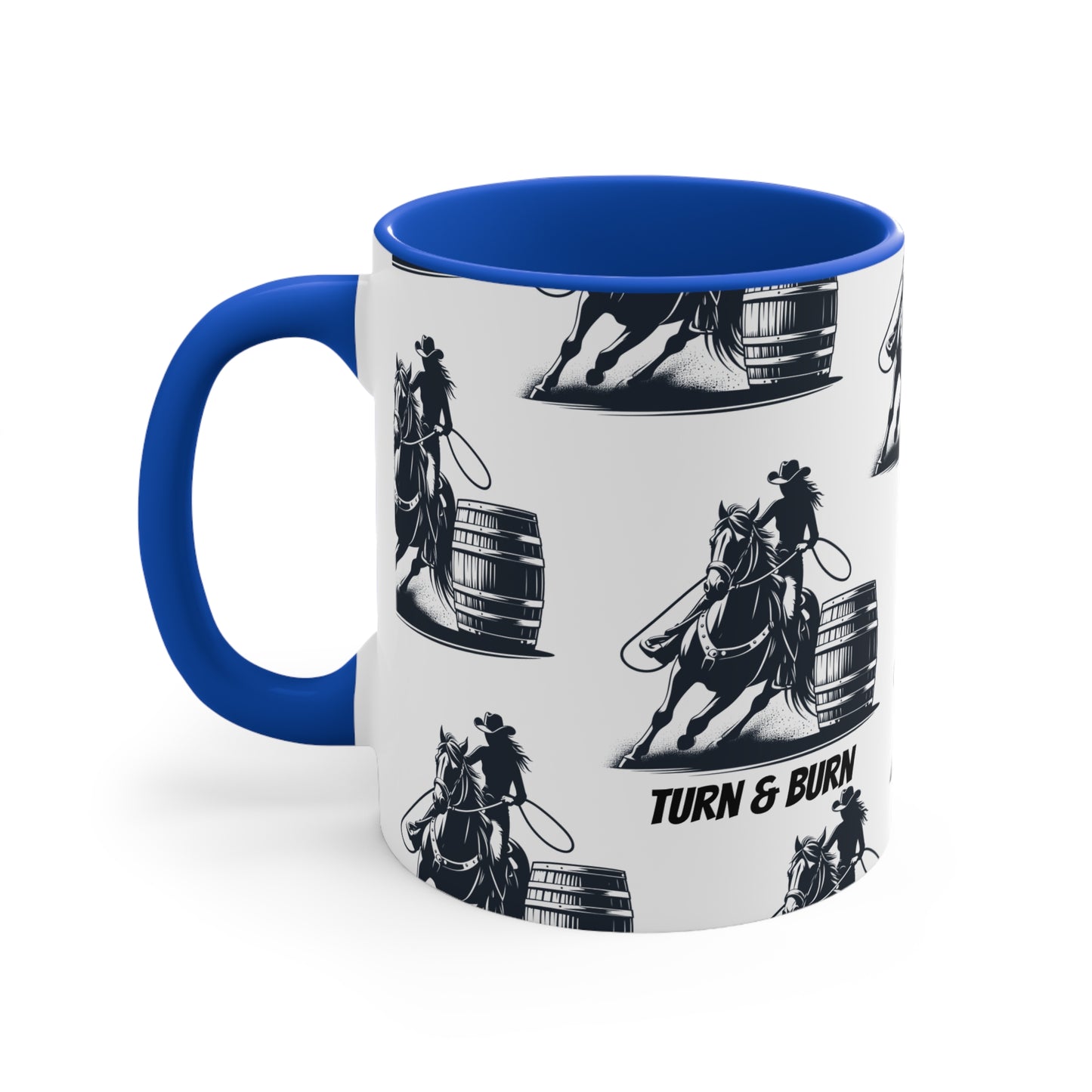 Turn & Burn Mug – Barrel Racing Pattern Design – 11oz