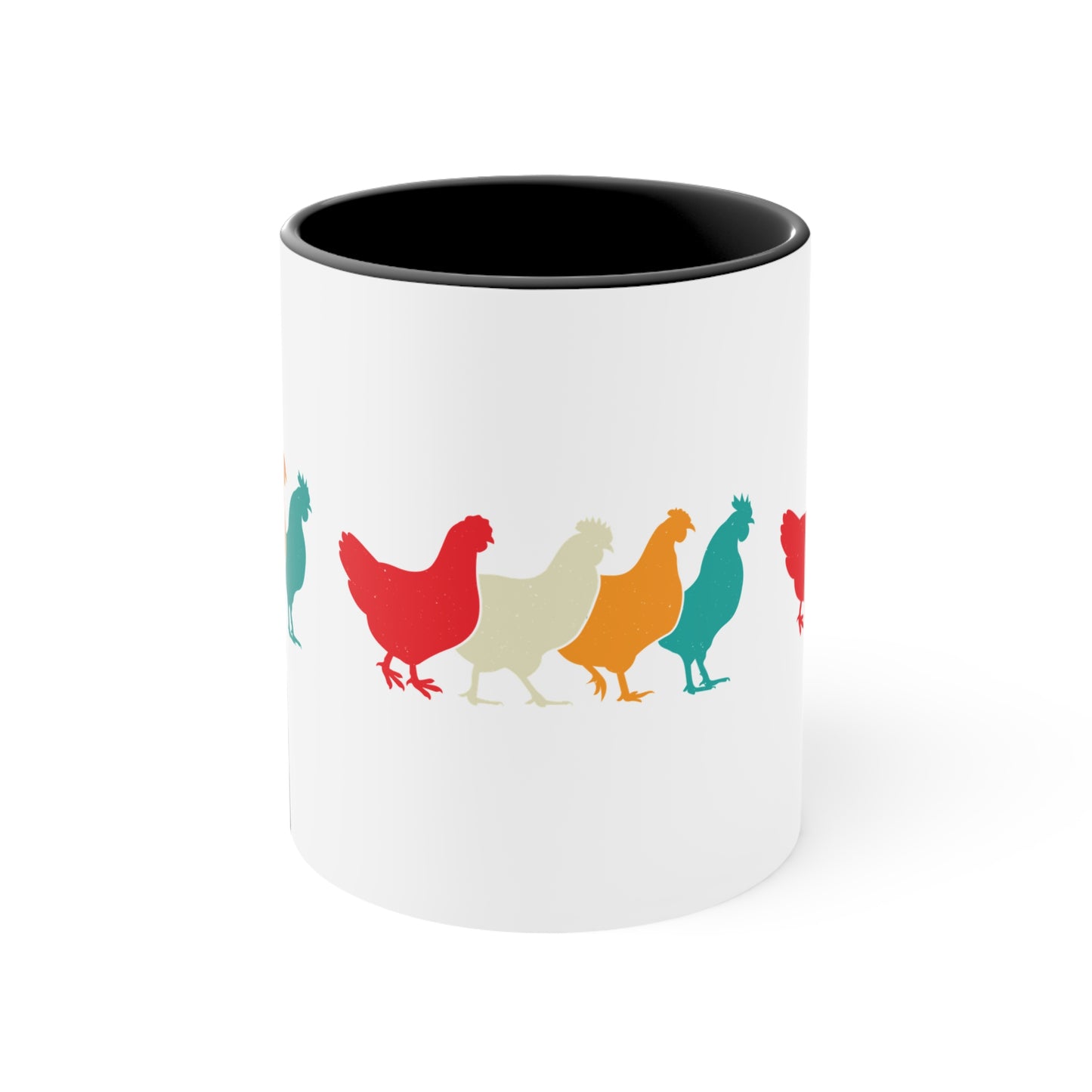 Retro Chicken Mug – Multicolour Farm Silhouette Design – 11oz