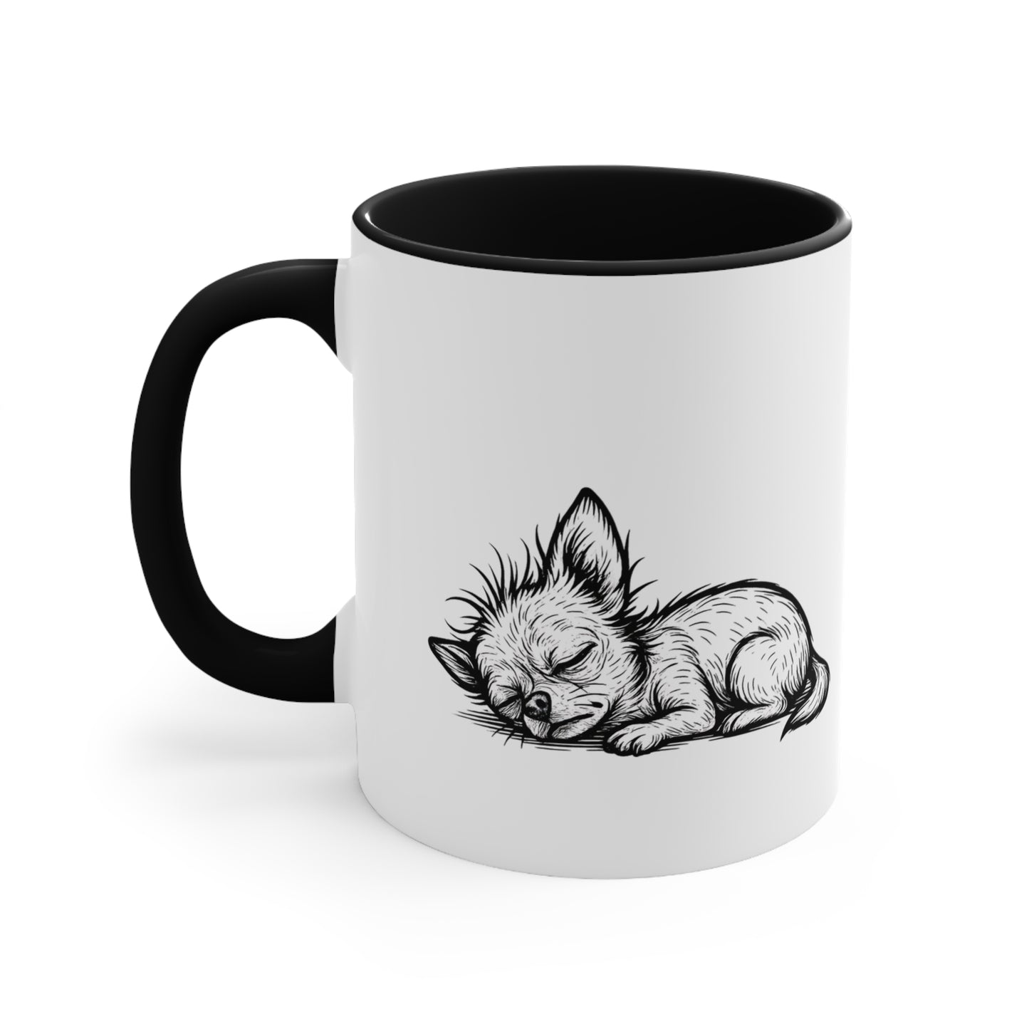 Chihuahua Mug – 'I Need Coffee' Frazzled Sketch – 11oz Accent