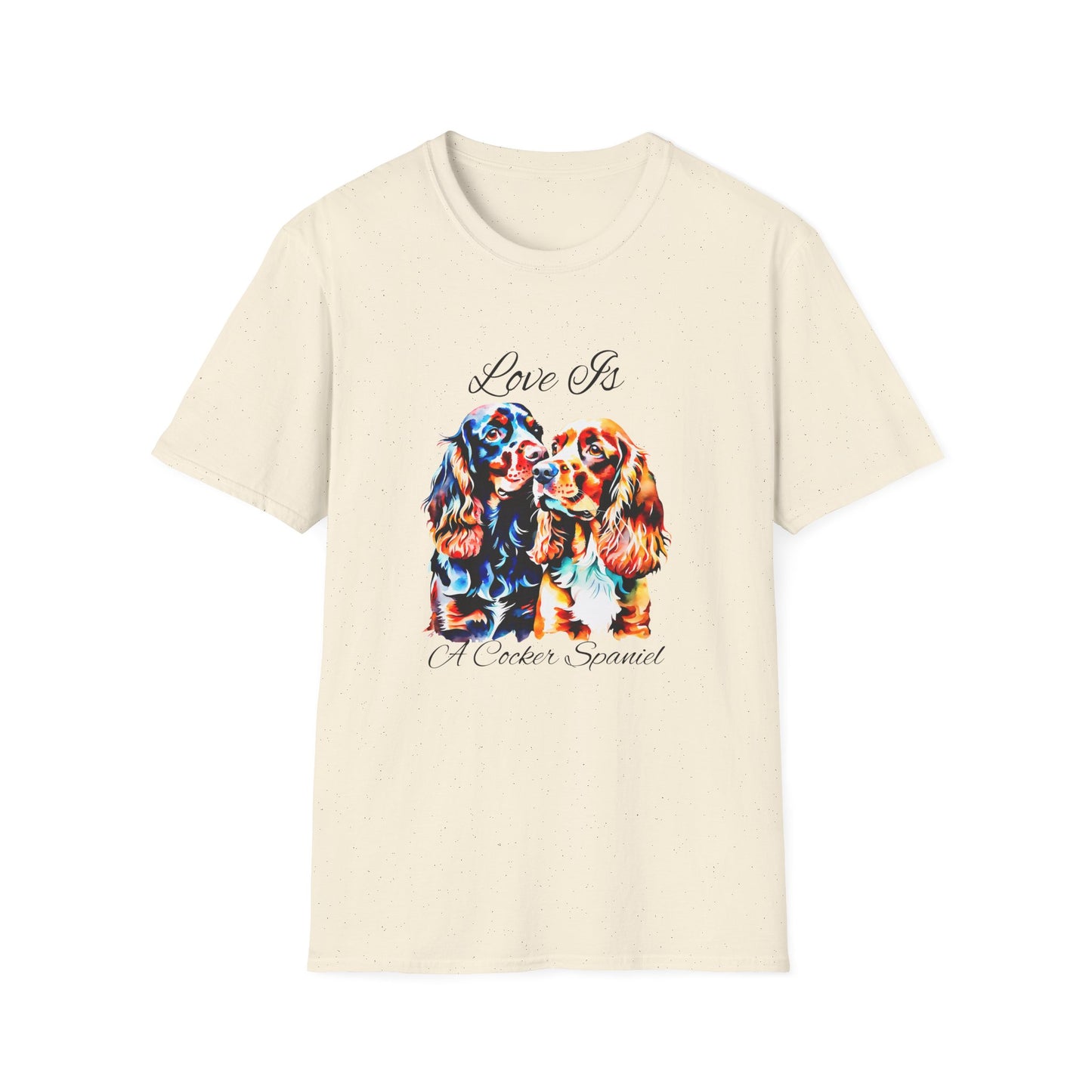 Cocker Spaniel T Shirt – 'Love Is' Vibrant Duo Portrait – Unisex Fit