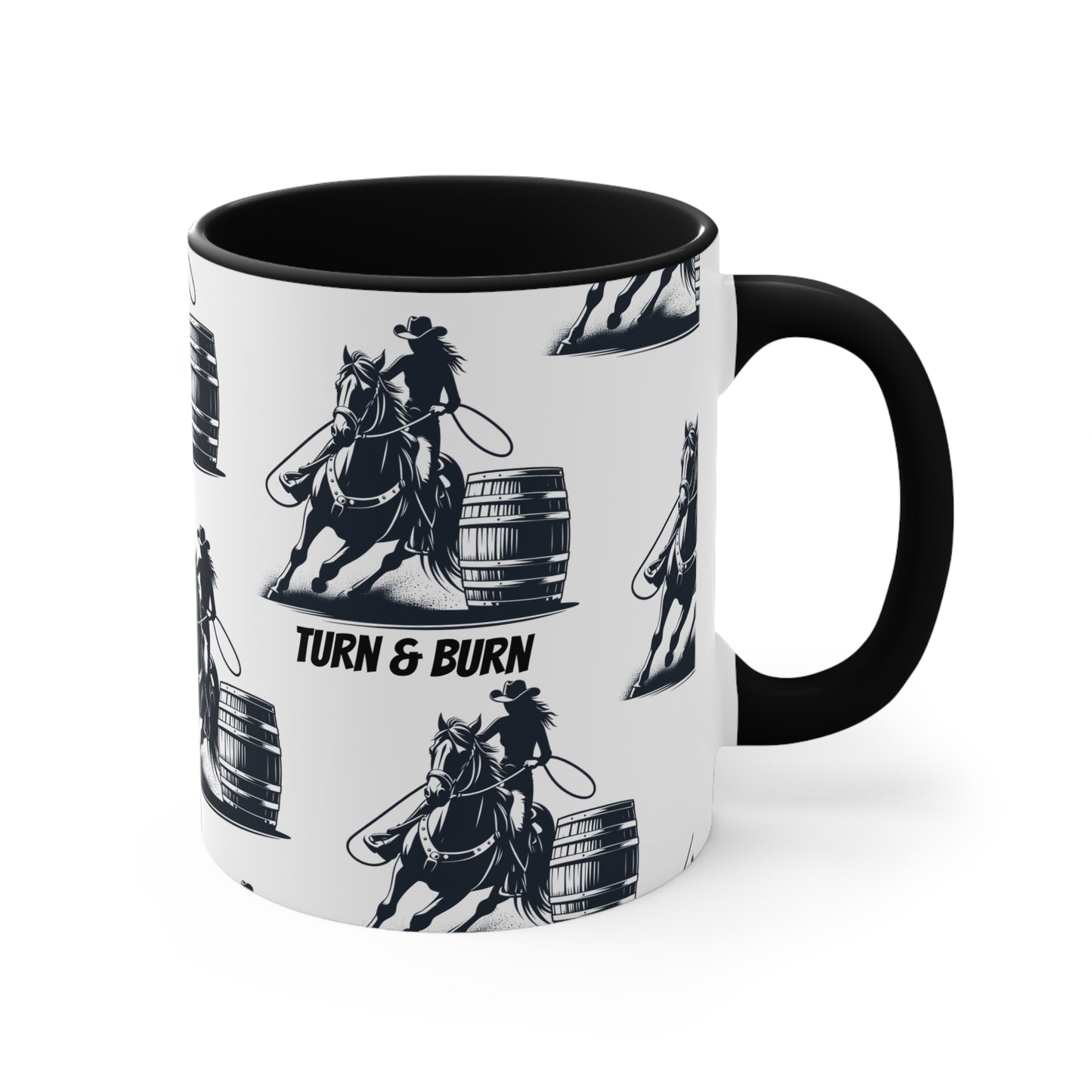 Turn & Burn Mug – Barrel Racing Pattern Design – 11oz