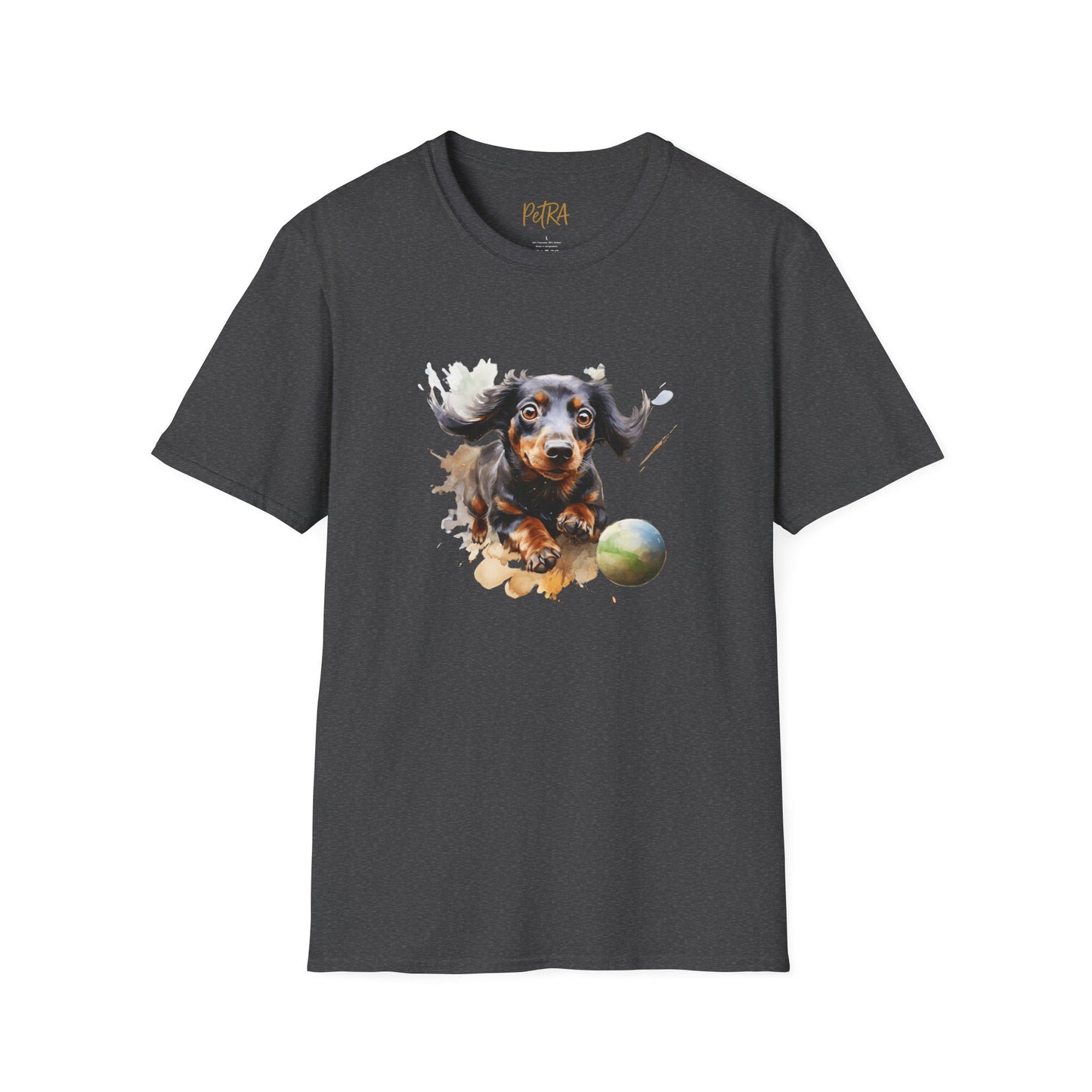 Dachshund T Shirt – Watercolor Ball-Chase Design – Unisex Fit
