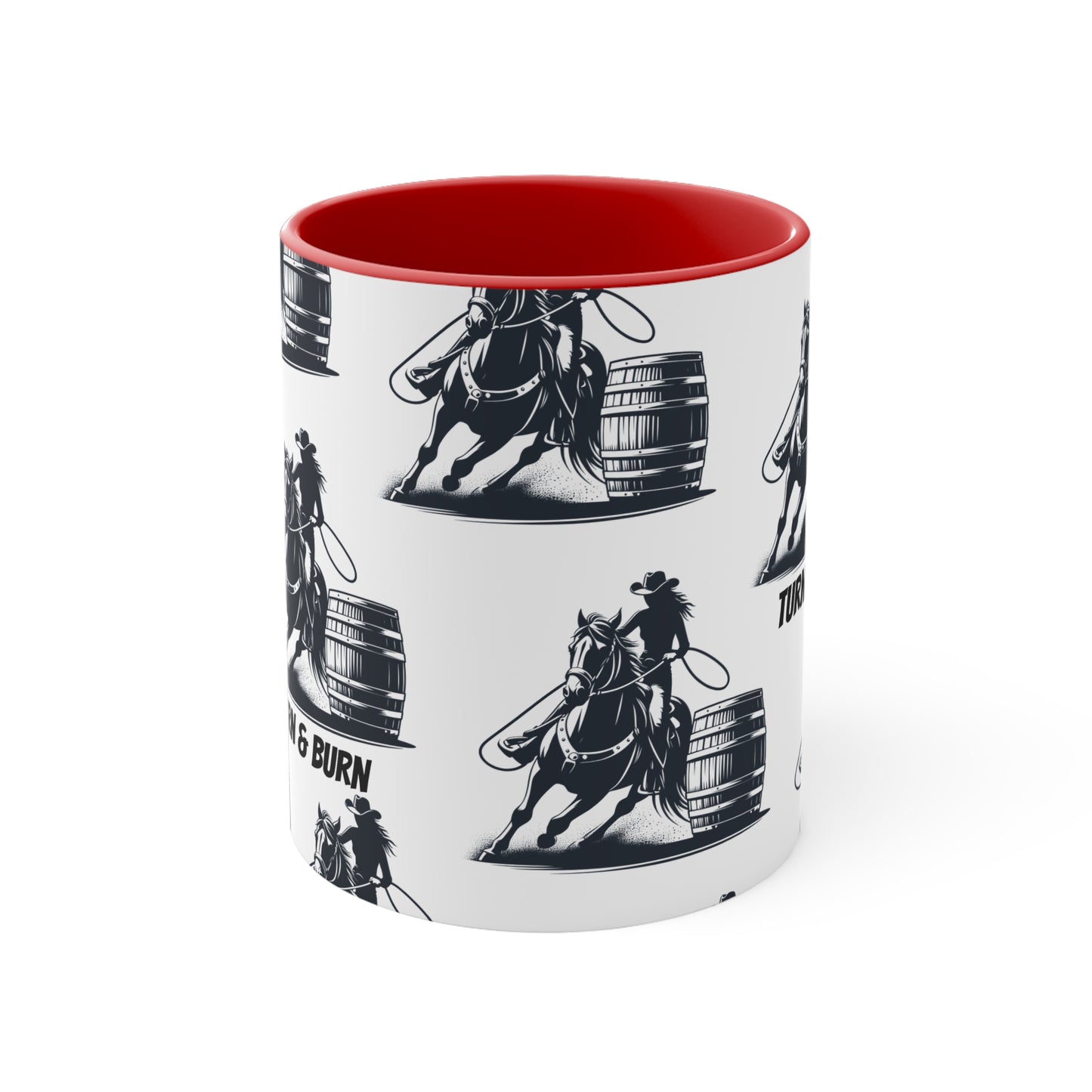 Turn & Burn Mug – Barrel Racing Pattern Design – 11oz
