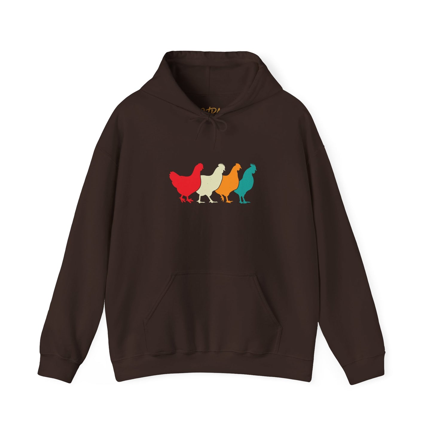 Chicken Hoodie – 'Rainbow Silhouettes' Repeat Pattern Design – Unisex Fit