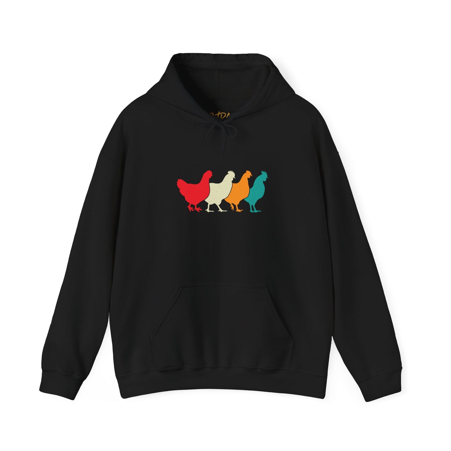 Chicken Hoodie – 'Rainbow Silhouettes' Repeat Pattern Design – Unisex Fit