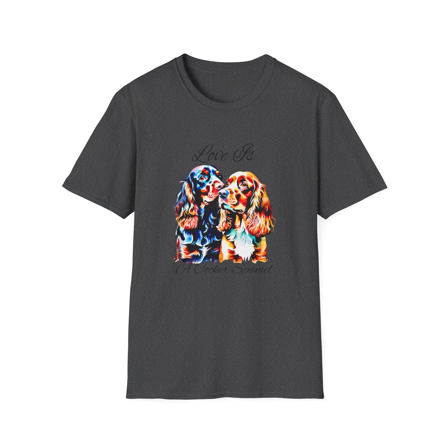 Cocker Spaniel T Shirt – 'Love Is' Vibrant Duo Portrait – Unisex Fit
