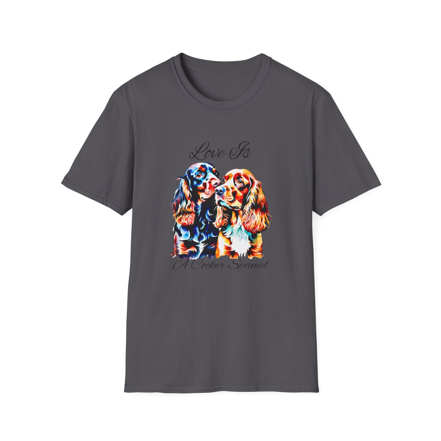 Cocker Spaniel T Shirt – 'Love Is' Vibrant Duo Portrait – Unisex Fit