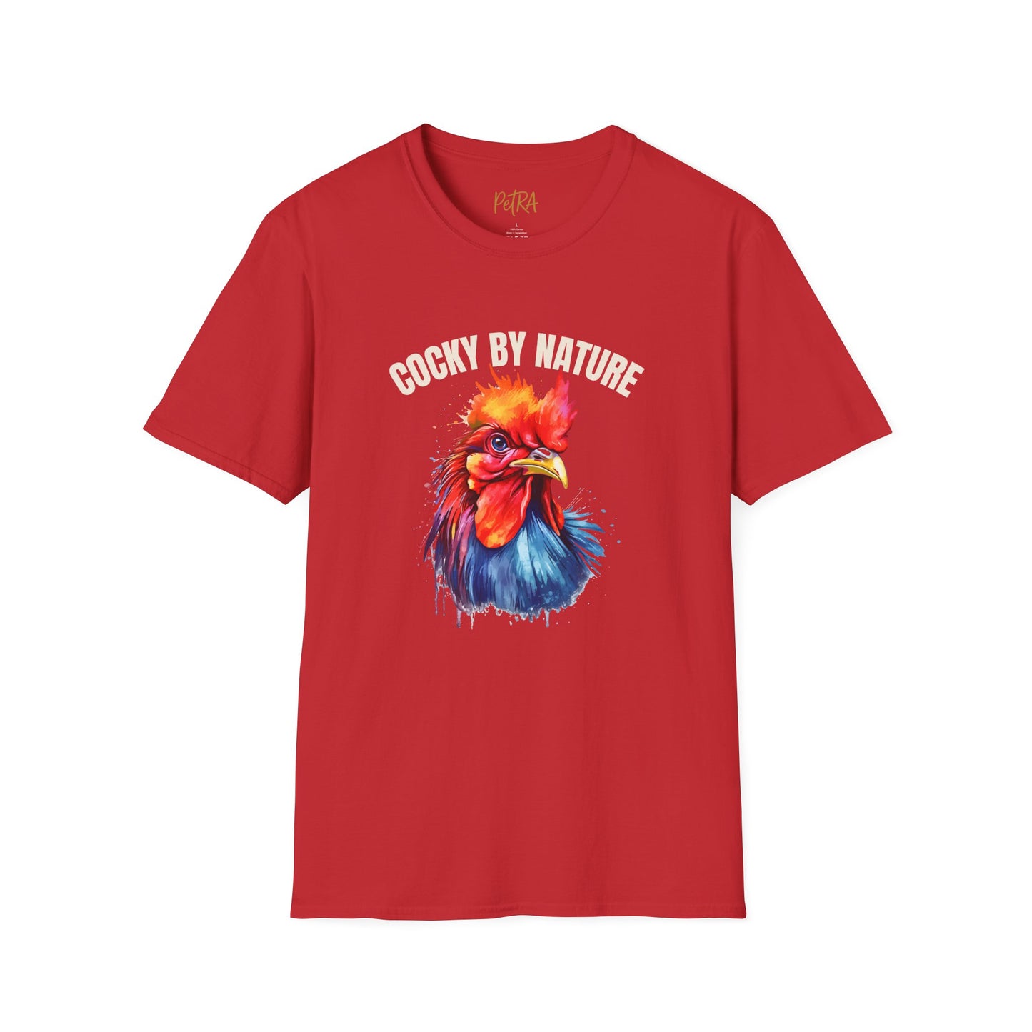 Rooster Tee – 'Cocky by Nature' Splash Art Design – Unisex Fit