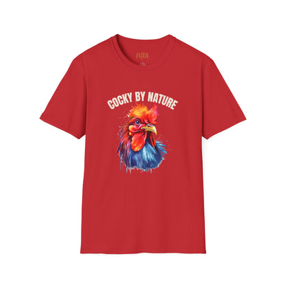 Rooster Tee – 'Cocky by Nature' Splash Art Design – Unisex Fit