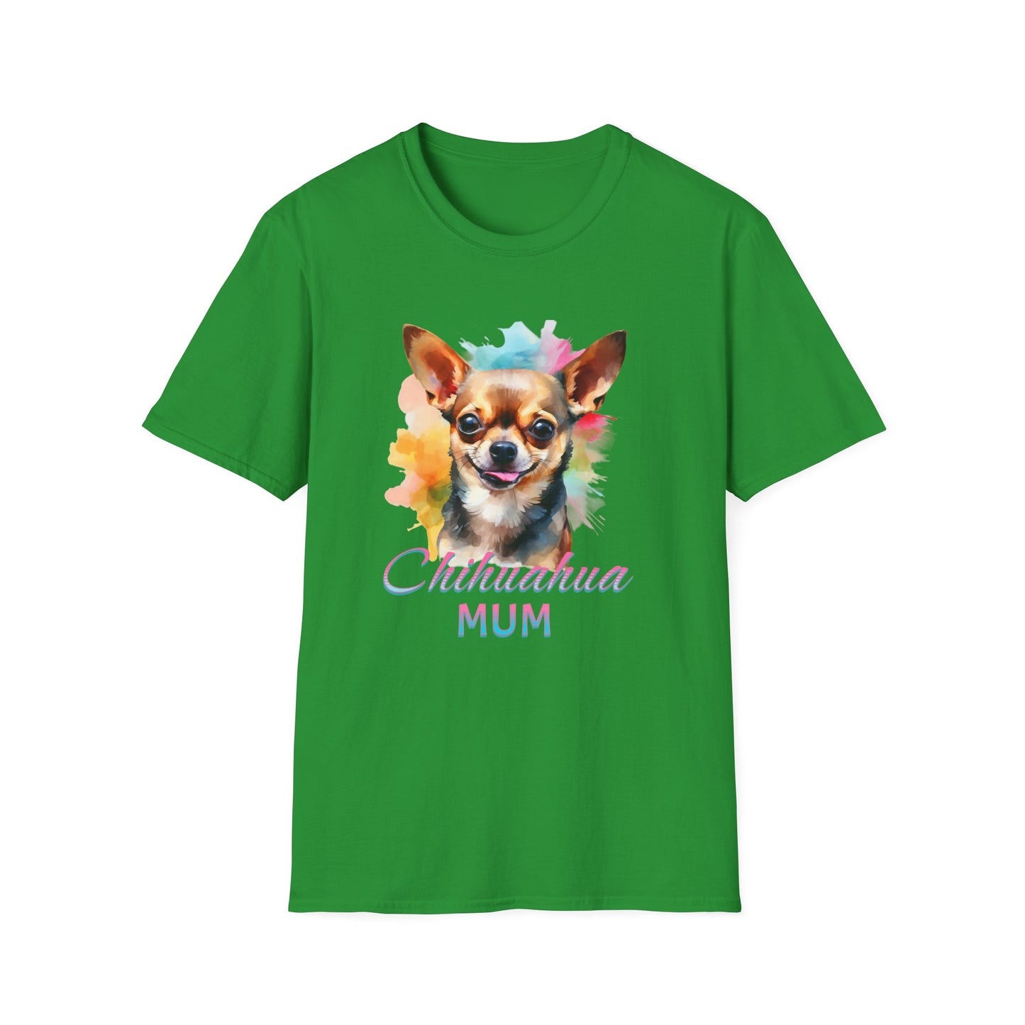 Chihuahua Tee – 'Chihuahua Mum' Watercolor Splash Design – Unisex Fit