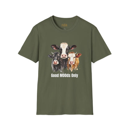 Cow Trio Tee – 'Good MOODs Only' Funny Farm Quote – Unisex Fit