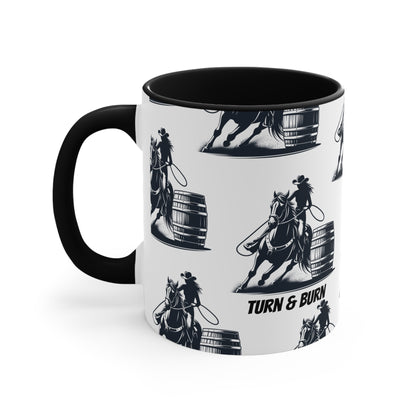 Turn & Burn Mug – Barrel Racing Pattern Design – 11oz