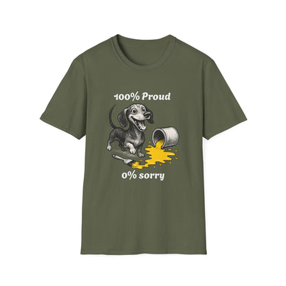 Dachshund Tee – '100% Proud, 0% Sorry' Quote – Unisex Fit
