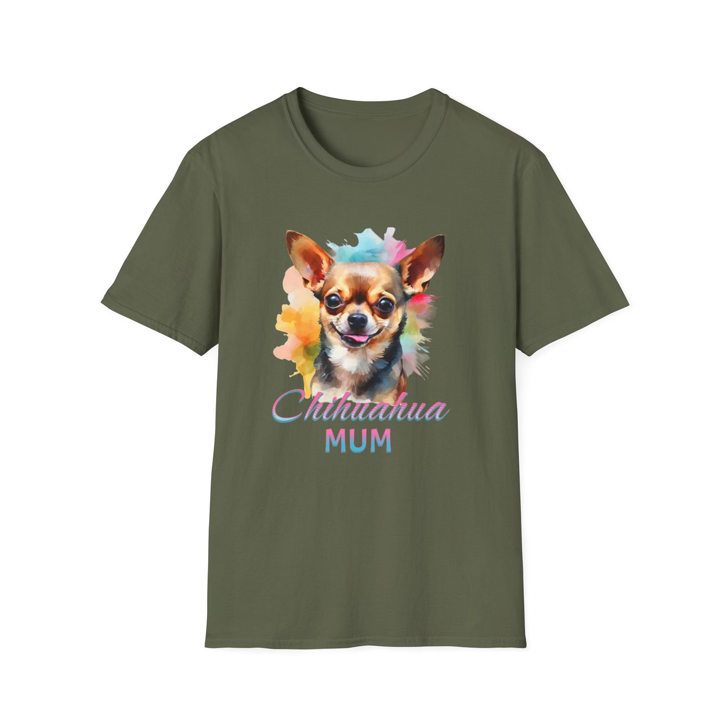 Chihuahua Tee – 'Chihuahua Mum' Watercolor Splash Design – Unisex Fit
