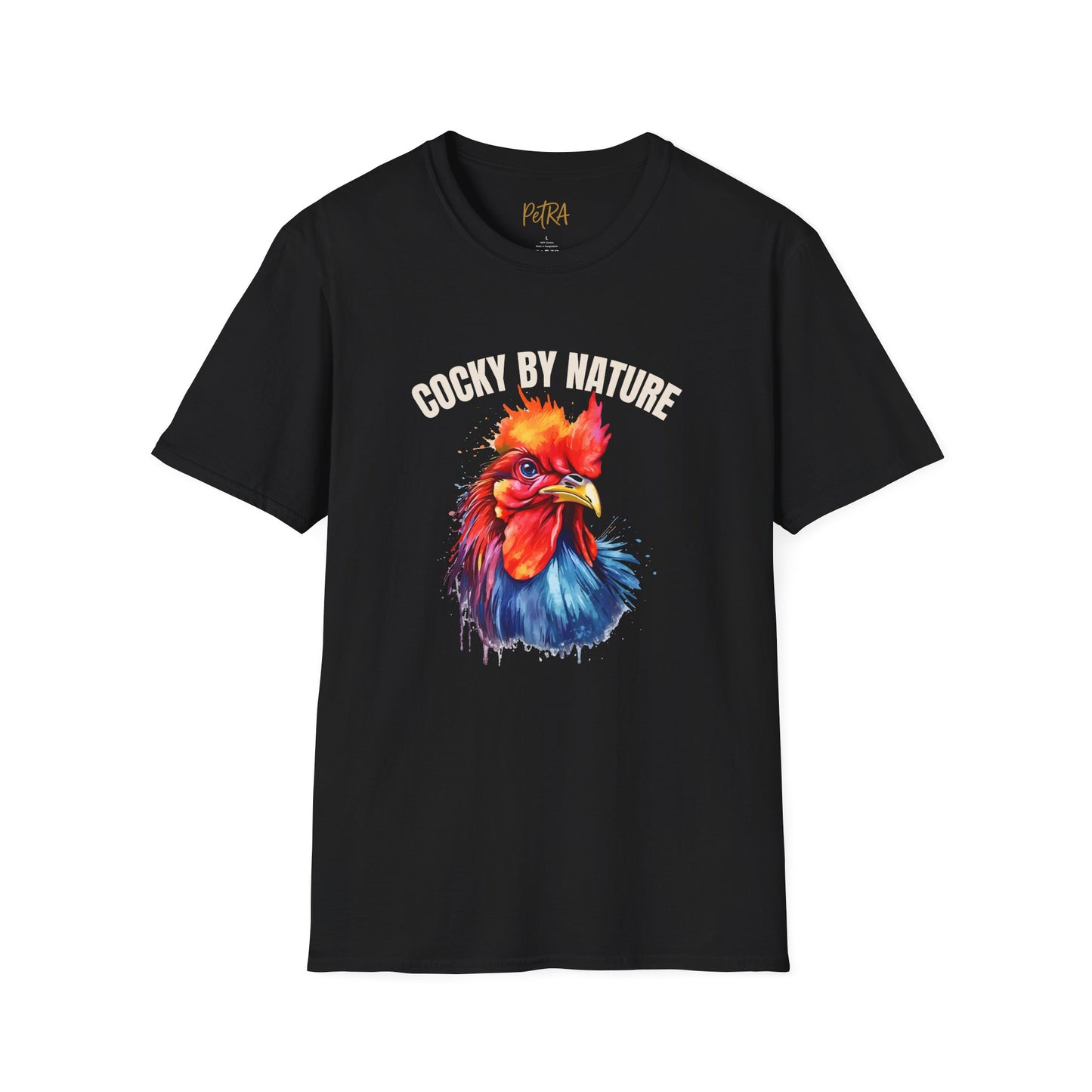 Rooster Tee – 'Cocky by Nature' Splash Art Design – Unisex Fit