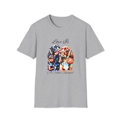 Cocker Spaniel T Shirt – 'Love Is' Vibrant Duo Portrait – Unisex Fit