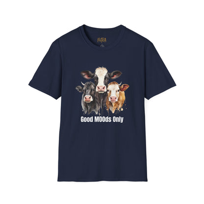 Cow Trio Tee – 'Good MOODs Only' Funny Farm Quote – Unisex Fit