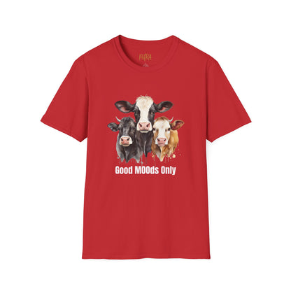 Cow Trio Tee – 'Good MOODs Only' Funny Farm Quote – Unisex Fit